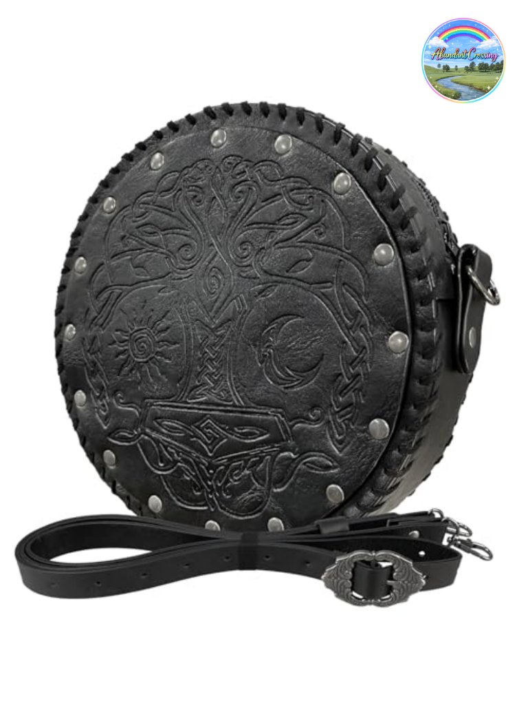 Faux Leather Viking Crossbody Bag, Nordic Embossed Belt Satchel For Cosplay